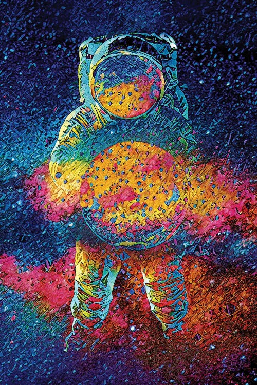 spaceman art of an astronaut surrounded by colorful abstract colors by new icanvas creator Jesse Johnson