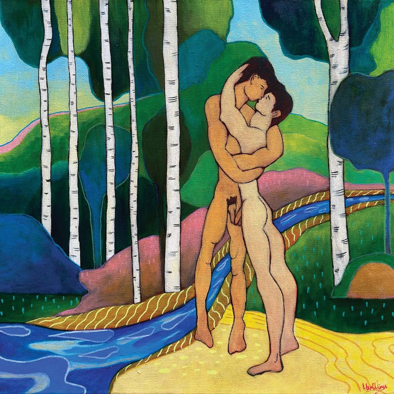 Alex Wings painting - nude males the kiss