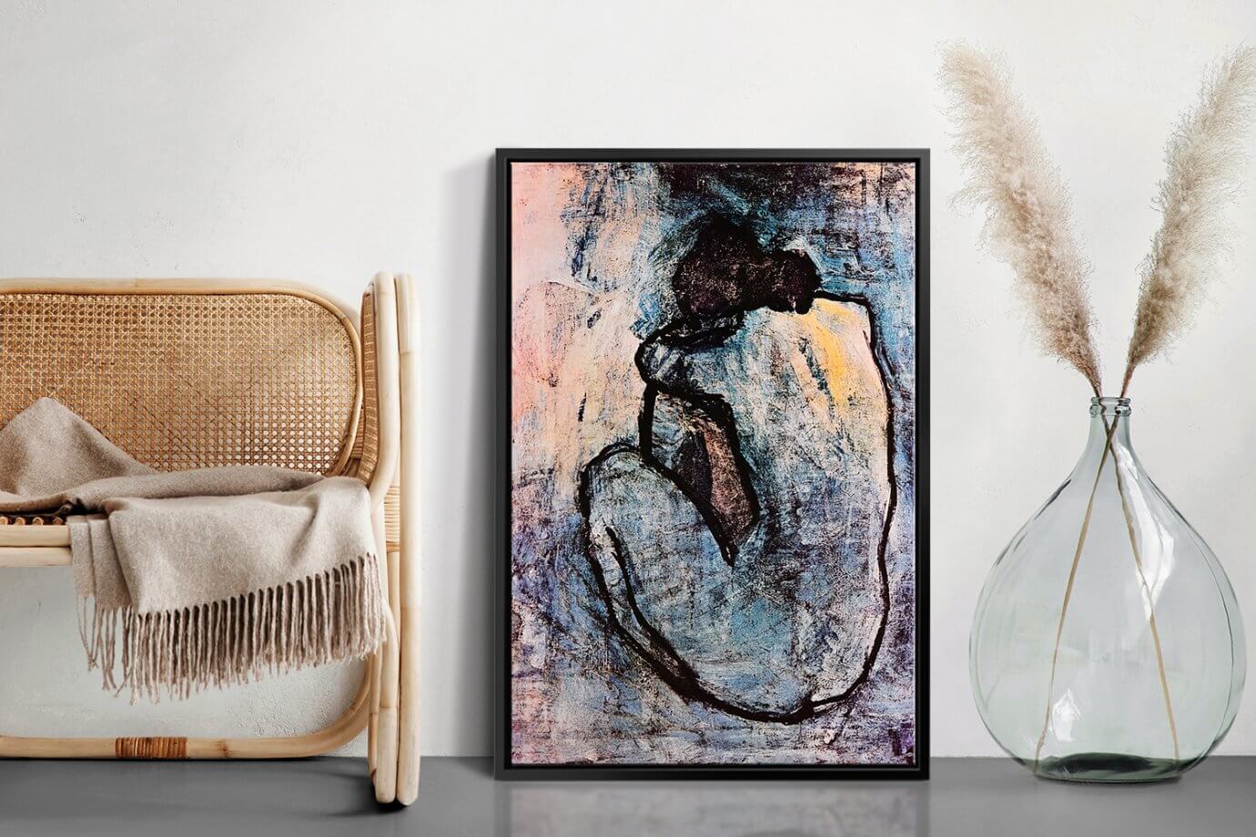 blue nude painting displayed in room