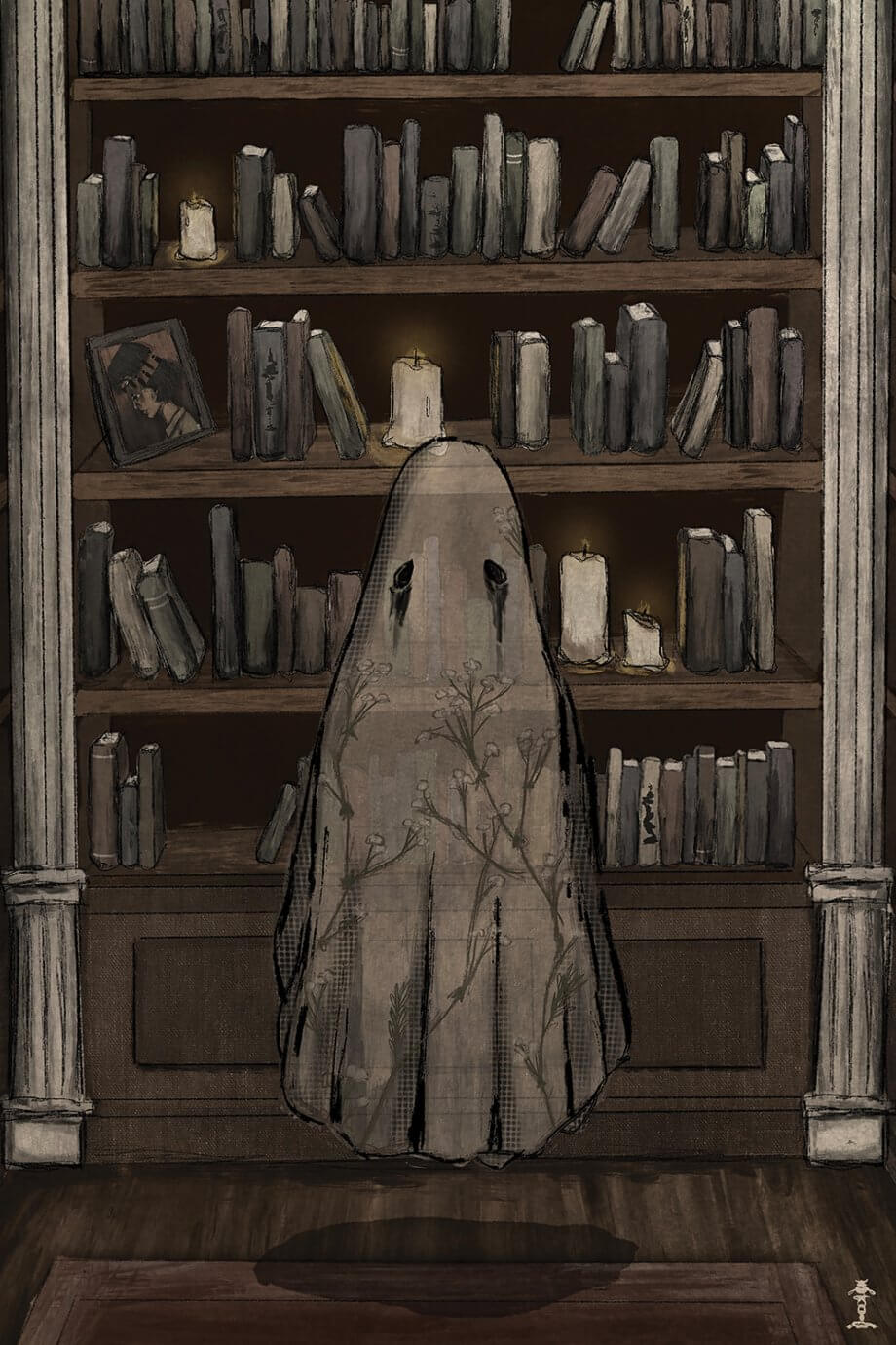 CrumbsAndGubs art - ghost in library