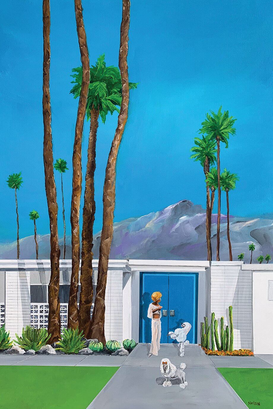 dan nelson painting - dogs and palm trees