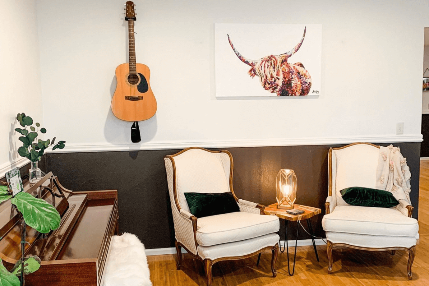 highland cow art in living room