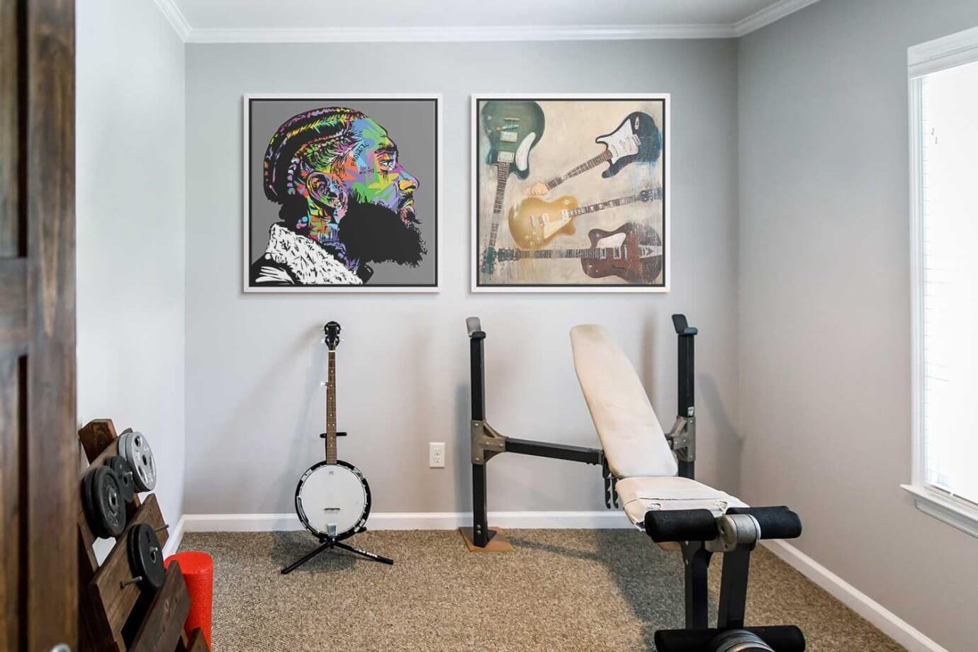 music art hanging on wall