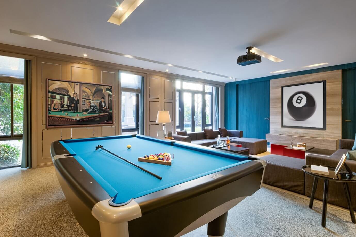 pool table gaming room with art