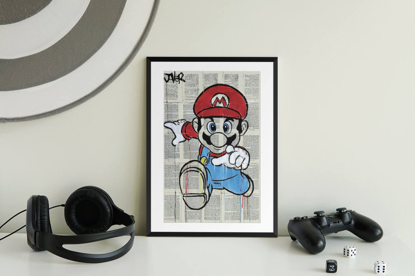 super mario bros art print in gaming room