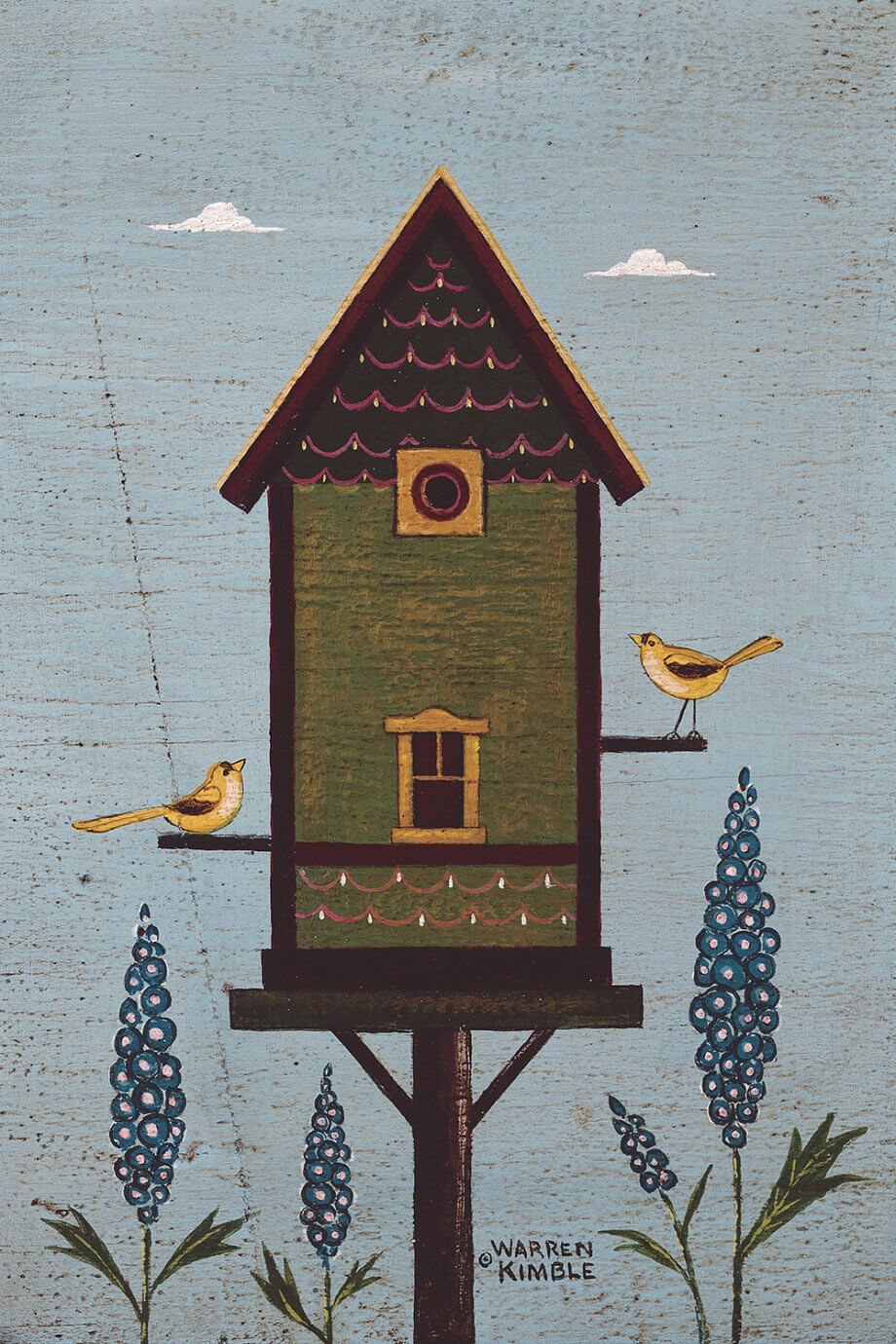 warren kimble painting - green birdhouse
