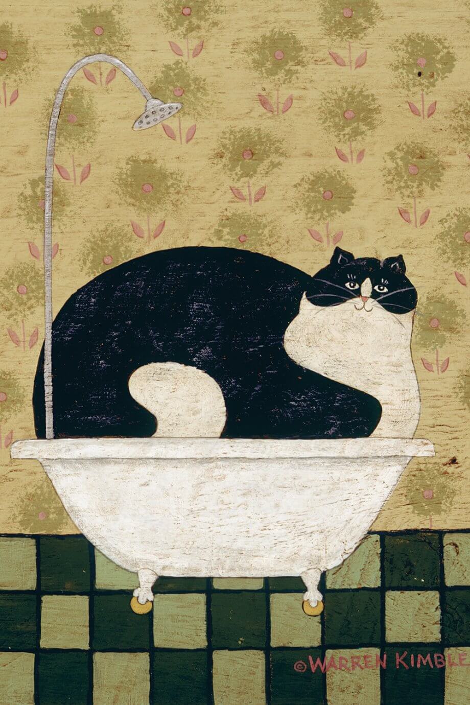 warren kimble painting - cat in a tin tub