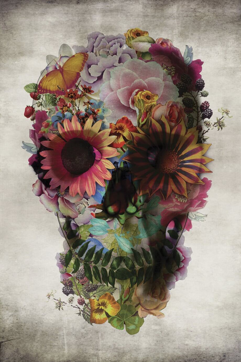 floral skull portrait