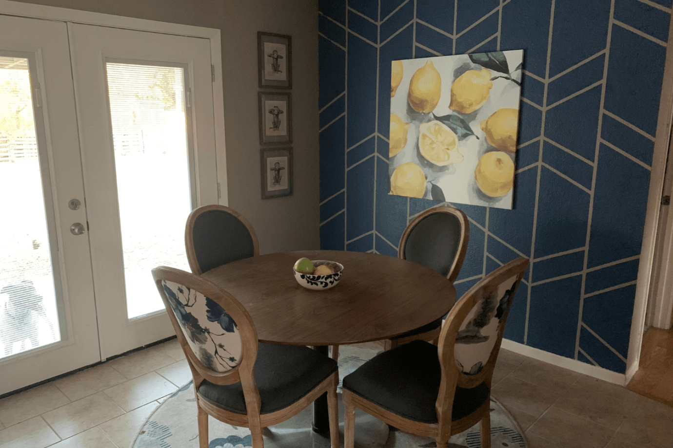 lemon artwork hanging in kitchen