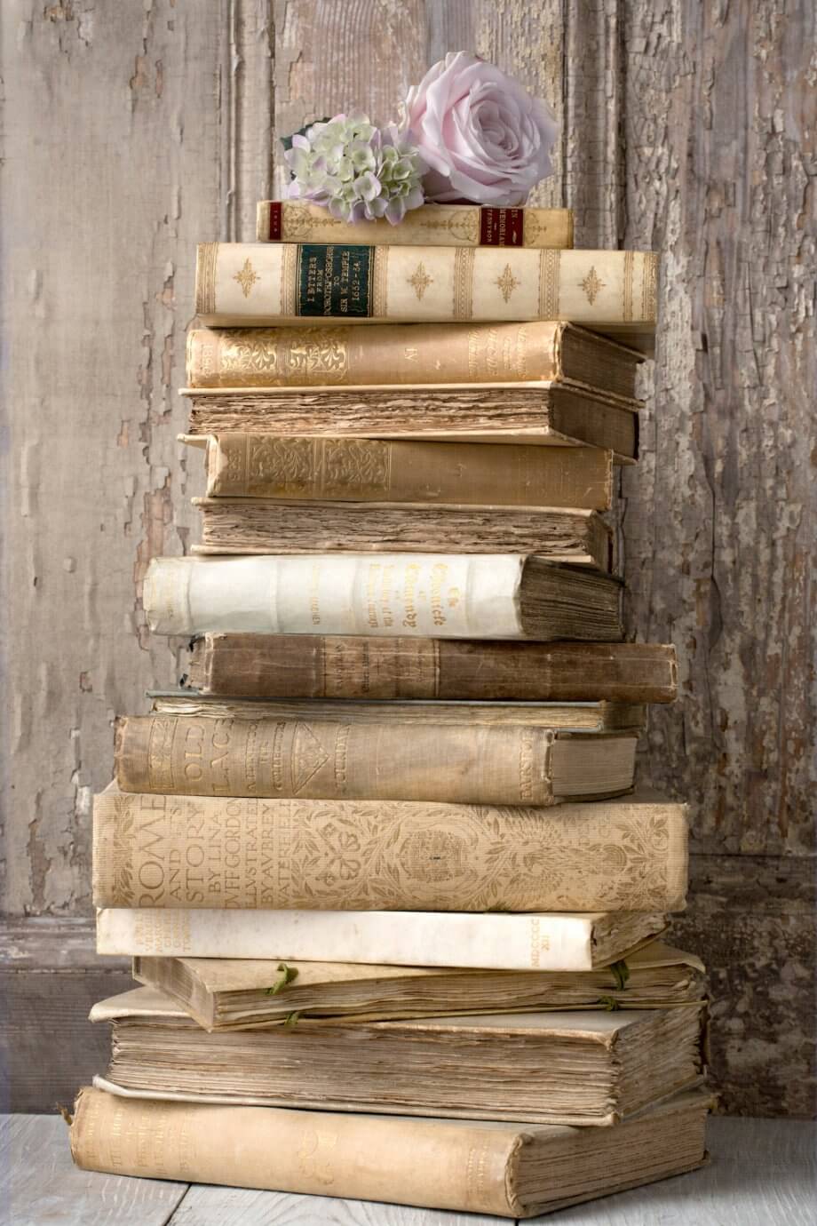 stack of vintage books