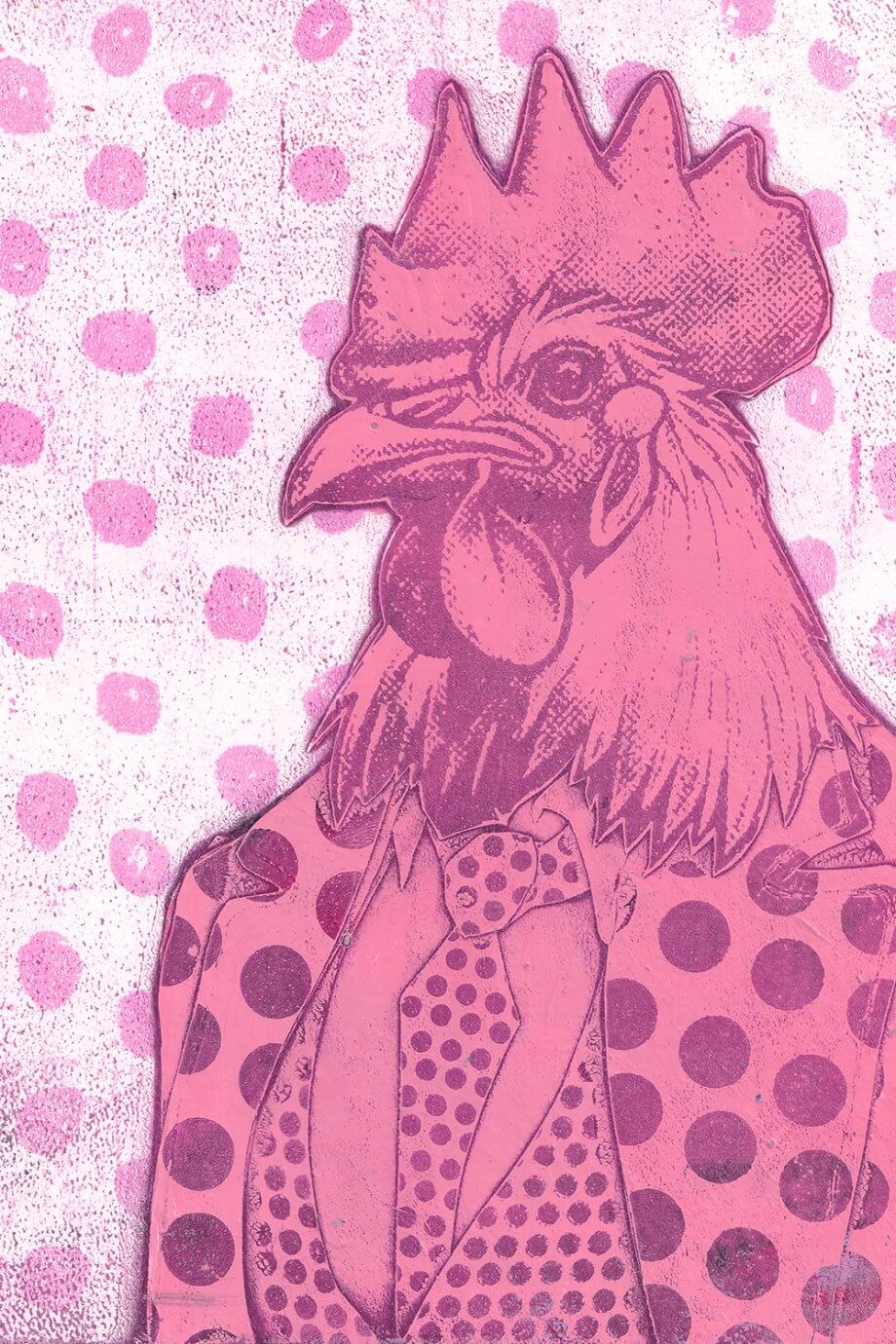 Sharlene Loomis art - pink chicken portrait