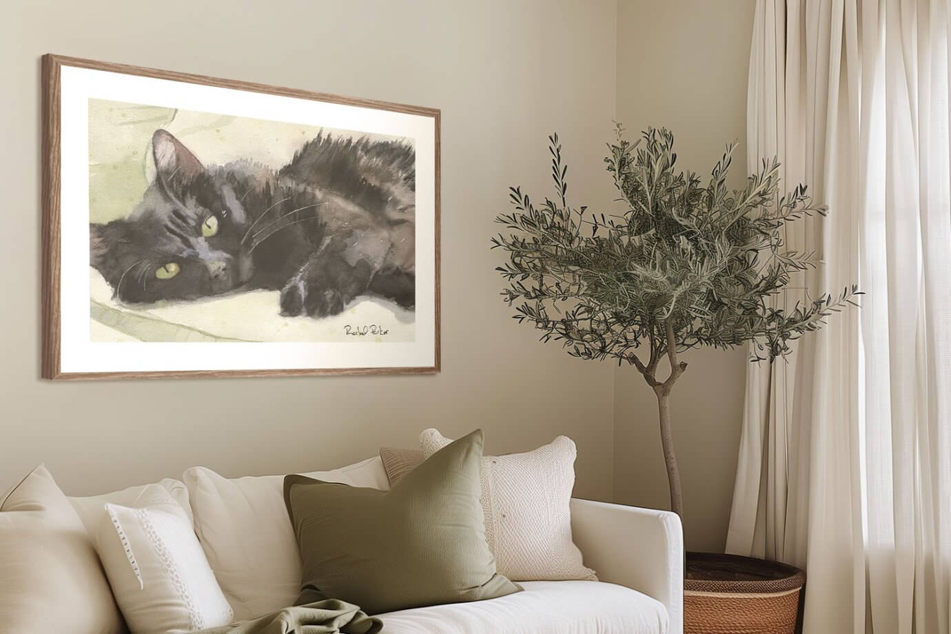 black cat art in living room