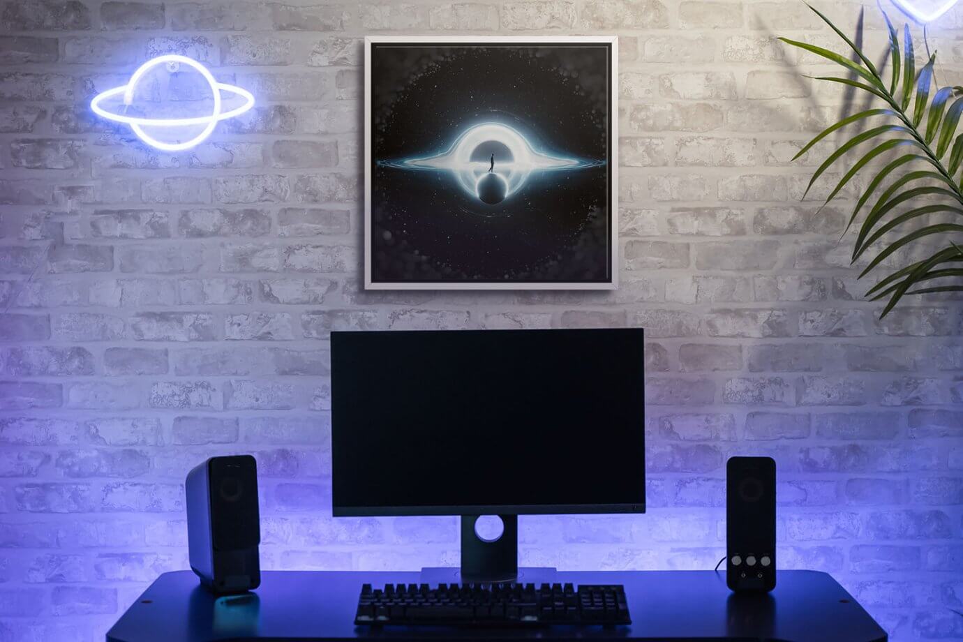 space art print in gaming room