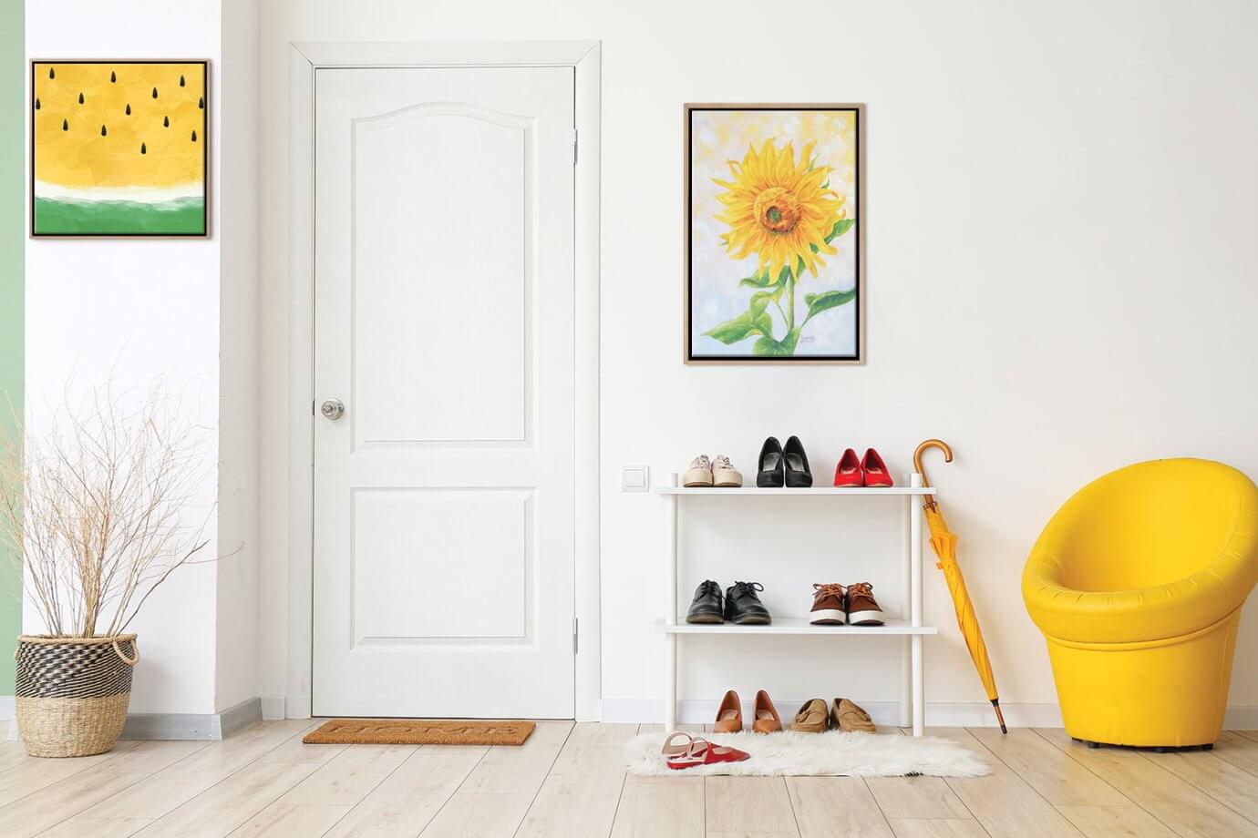 yellow art in entryway