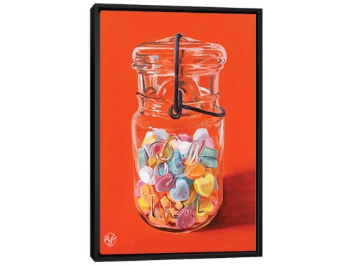 candy hearts in jar painting