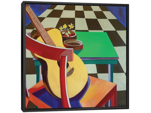 guitar on chair still life painting