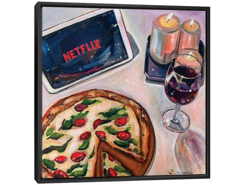 netflix, wine, and pizza painting