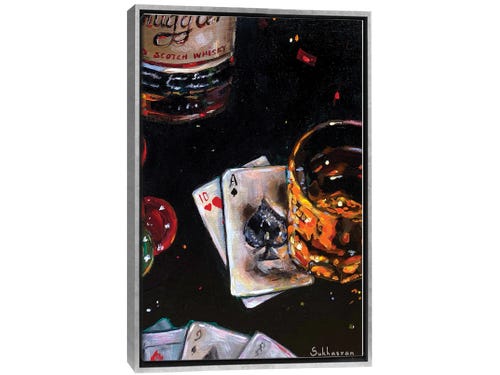 poker and whiskey painting