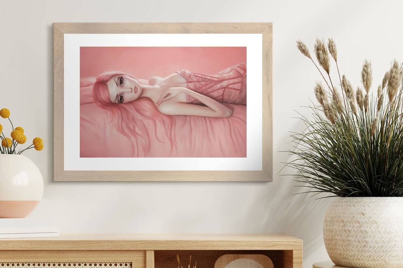 woman with pink hair artwork