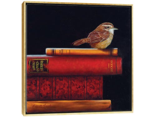 camille engel painting - bird and books