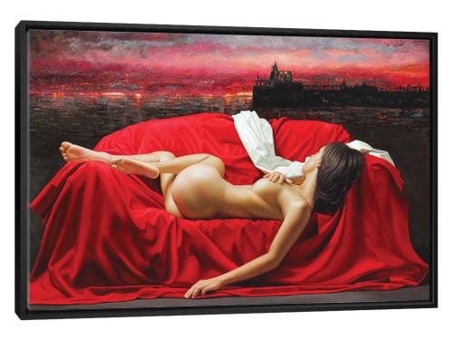 omar ortiz painting - red sky woman