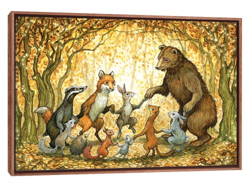 astrid sheckels illustration - woodland animals holding hands