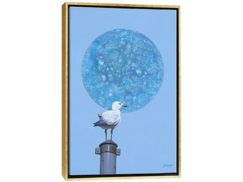 benito salmeron art - bird on a post with blue moon