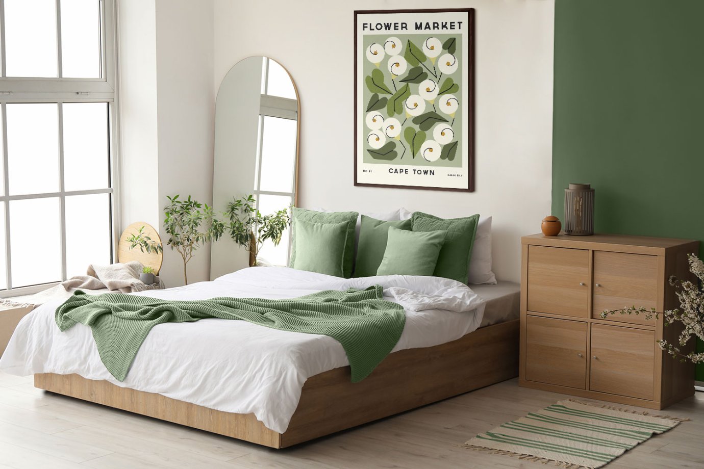 flower market poster above bed