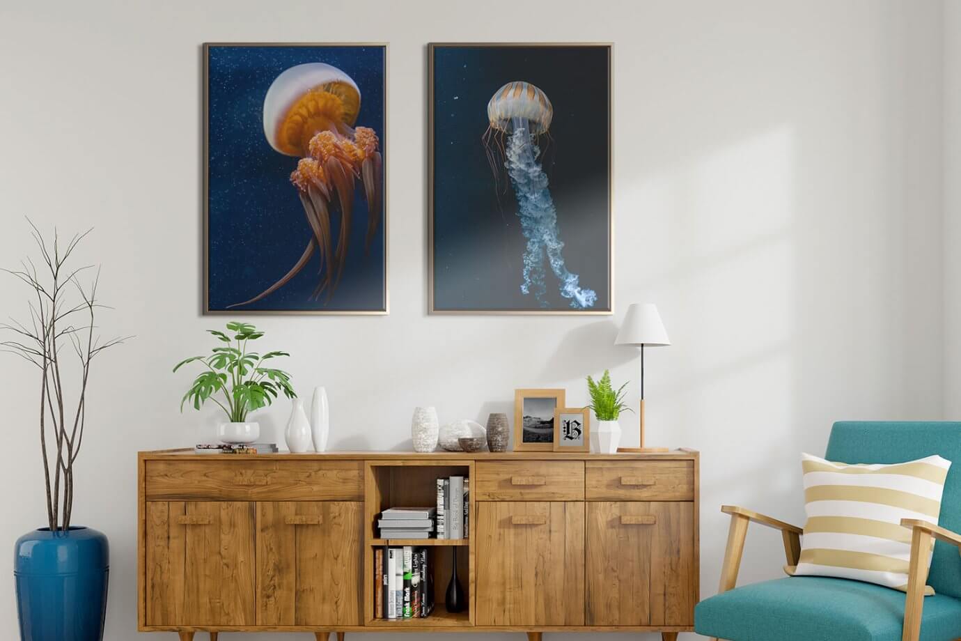 jellyfish artwork on wall