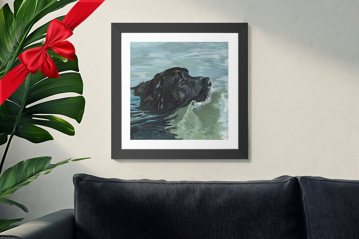 black lab swimming artwork