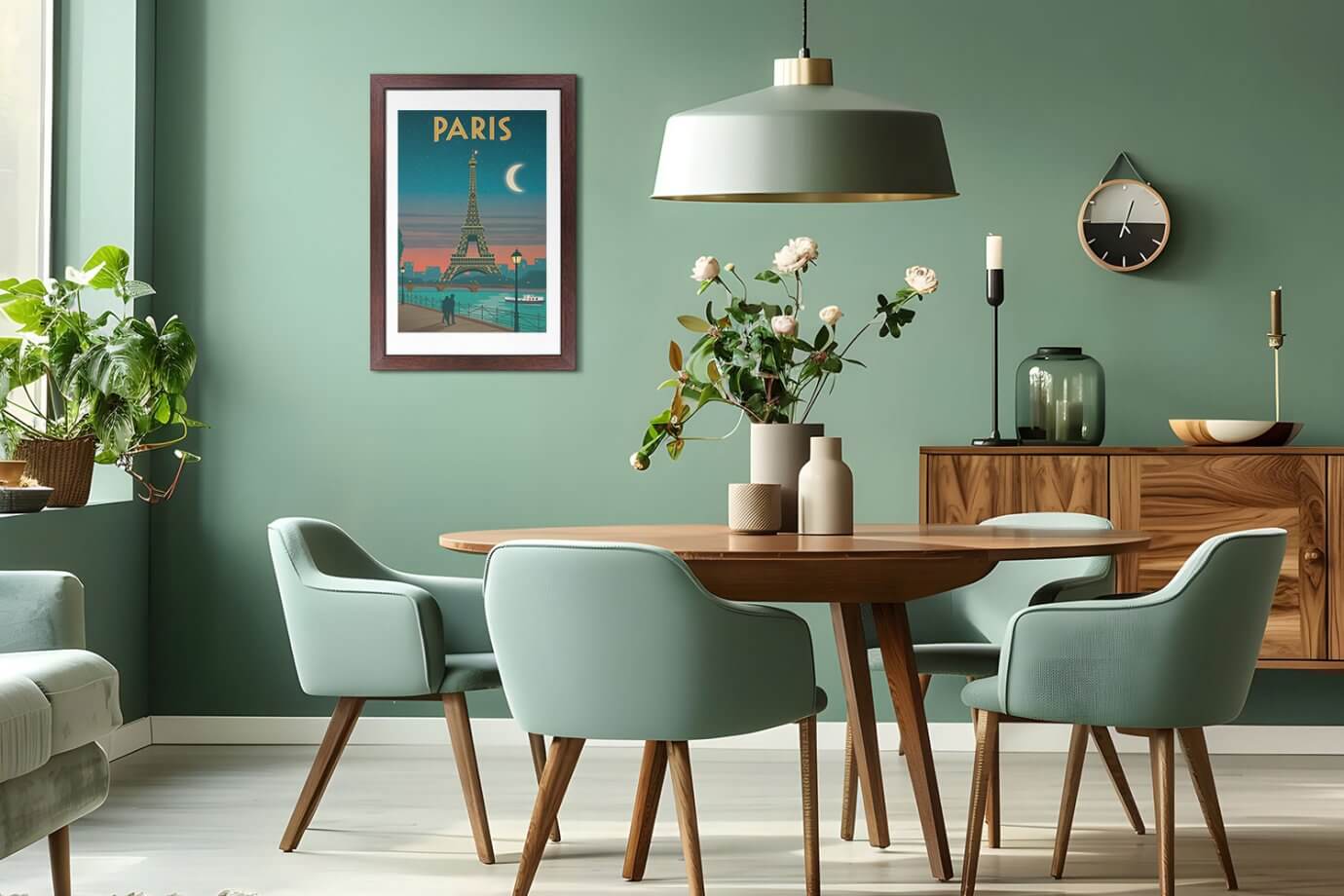 paris travel poster in dining room