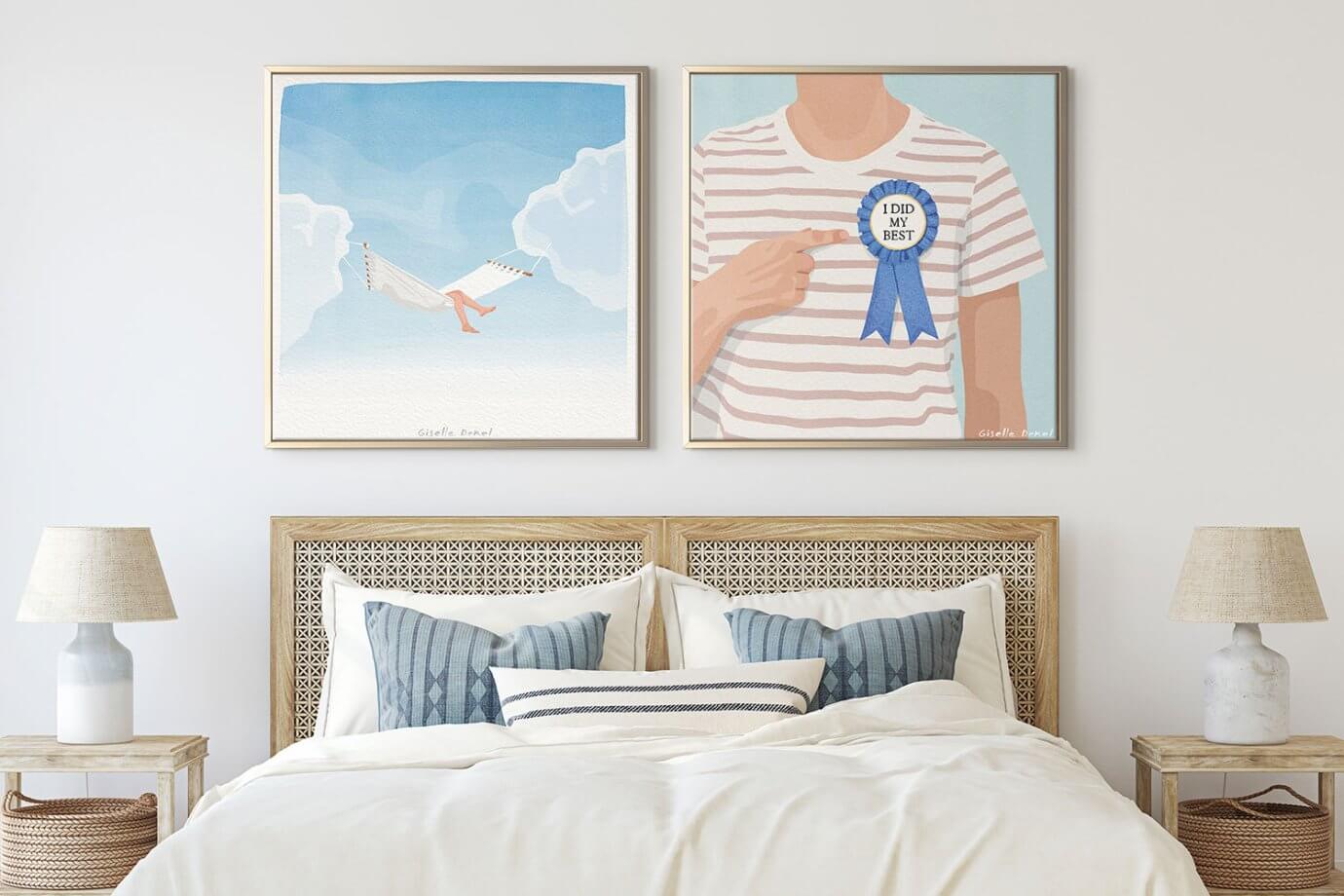 self-care artwork above bed