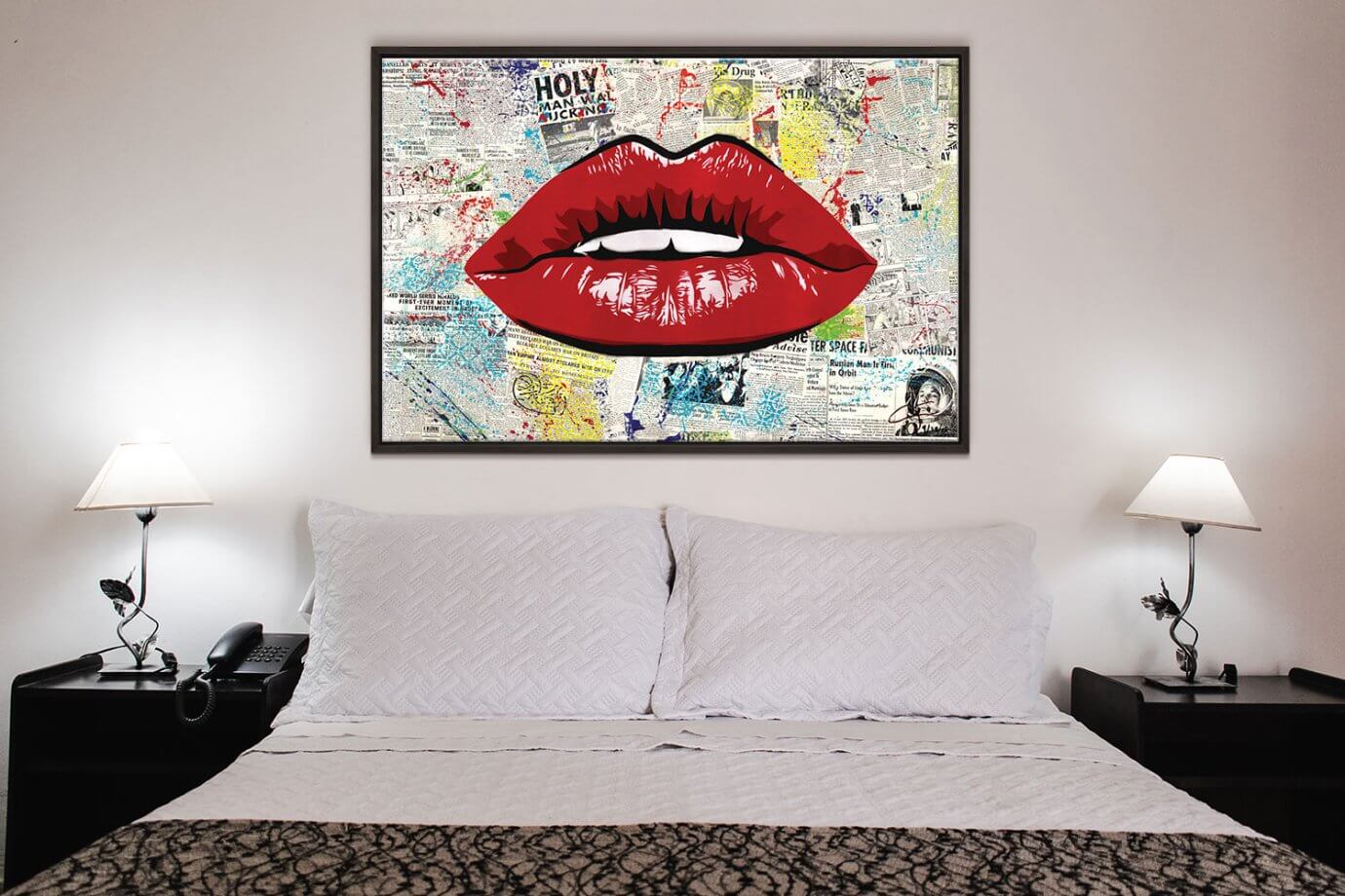 edgy lips pop art above bed