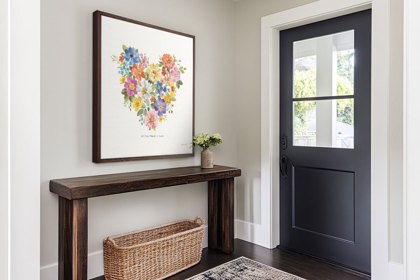 flower heart art in entryway