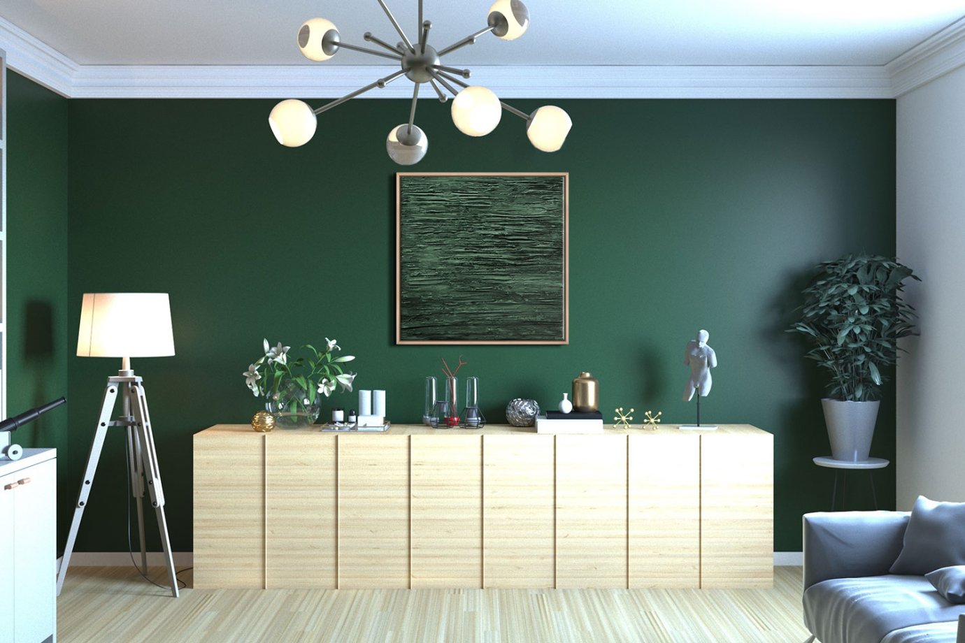 minimalist green art against green wall