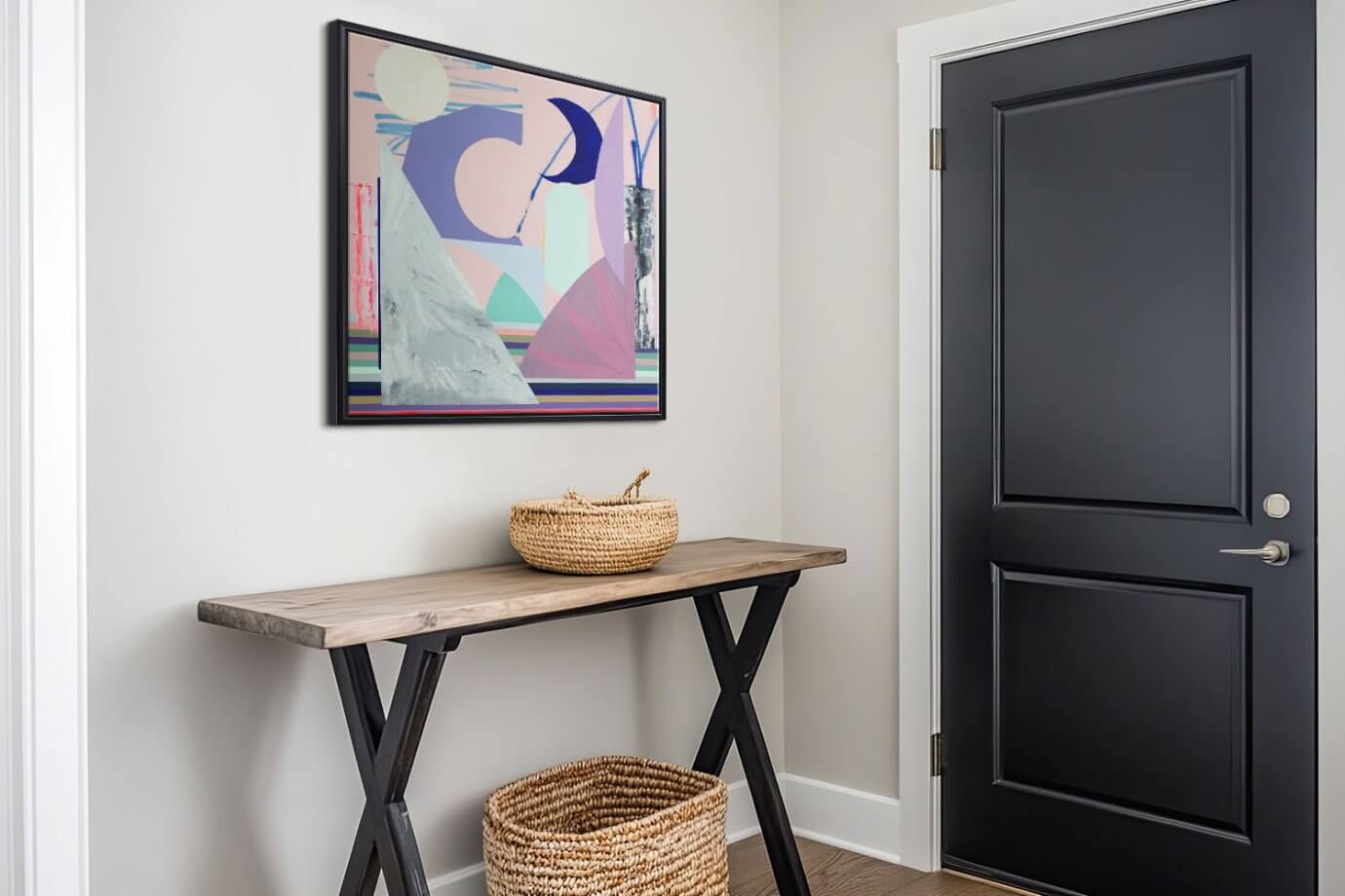 abstract art above entryway table