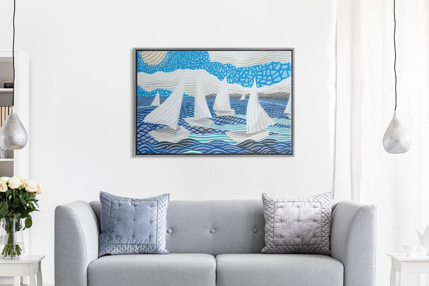 sailboat art above couch